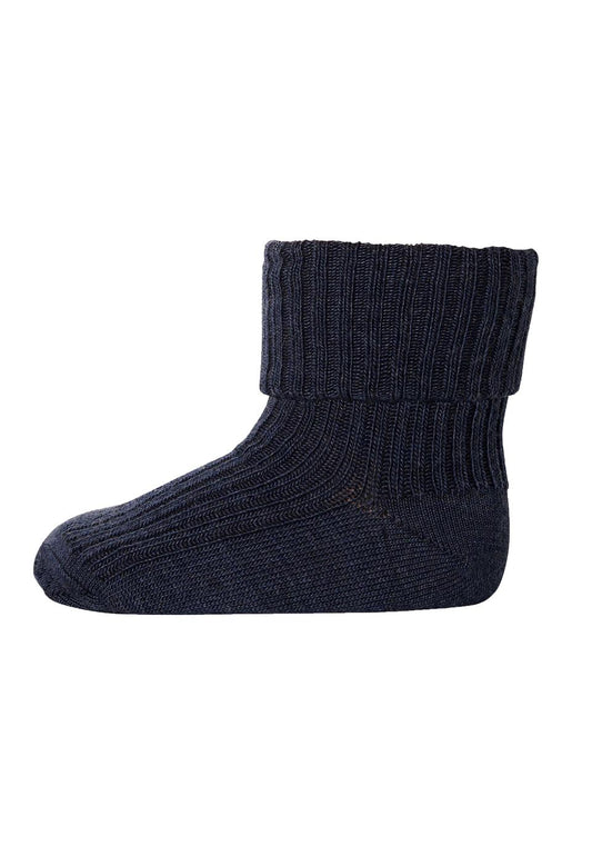 Wool rib baby socks, navy