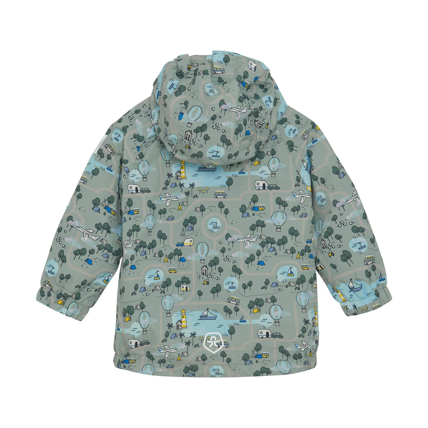 Rückansicht der Color Kids Baby-Regenjacke in Mint. Winddicht, atmungsaktiv und mit 10.000 mm Wassersäule für besten Wetterschutz. Jetzt erhältlich bei Bärchind in Winterthur oder online mit Versand in die ganze Schweiz.