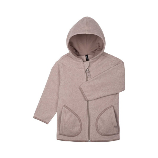 Kuschelige Mini-Jacke aus Baumwoll-Fleece mit Kapuze – nachhaltig produziert von Pure Pure by Bauer, erhältlich in Winterthur, Zürich.