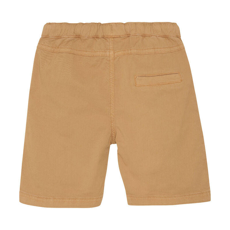 Rückansicht der Minymo Shorts in Orange mit Ziertasche und bequemem Schnitt.