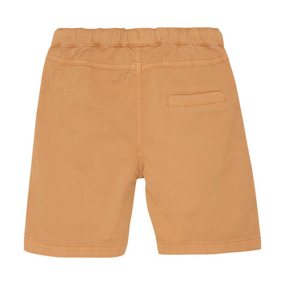 Rückansicht der Minymo Shorts in Orange mit Ziertasche und bequemem Schnitt.