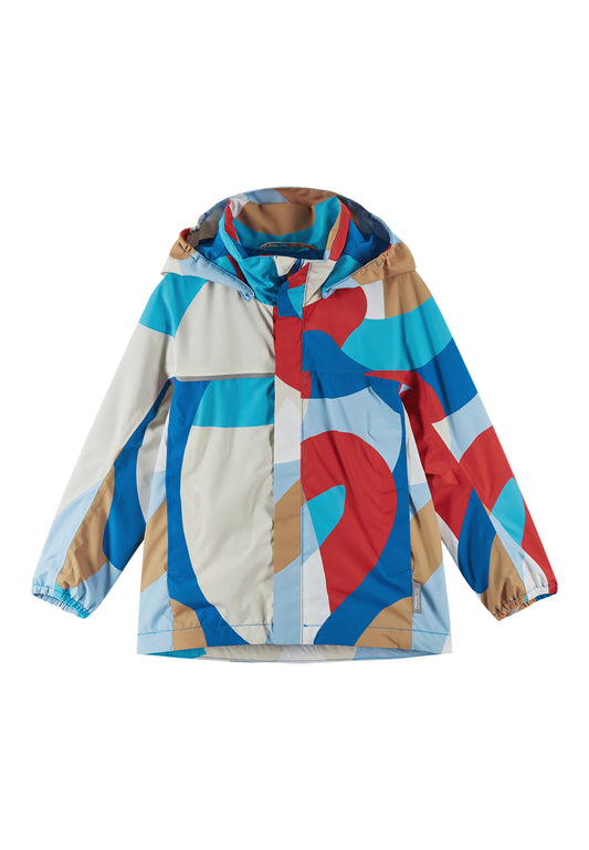 Reima Tihala Kinder-Regenjacke in buntem Design mit versiegelten Nähten und abnehmbarer Kapuze, ideal für jedes Wetter und Outdoor-Abenteuer.