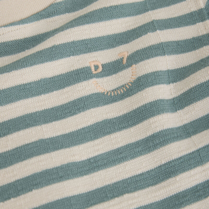 Detailaufnahme des Streifenmusters auf dem Langarm-T-Shirt in Ocean Green von Daily Seven.