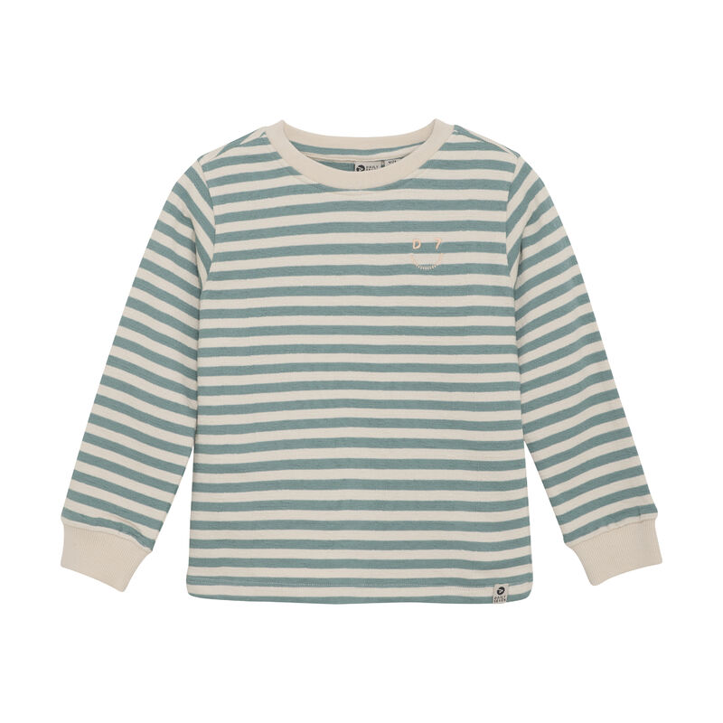  Langarm-T-Shirt in Ocean Green von Daily Seven mit Streifenmuster, Vorderansicht.