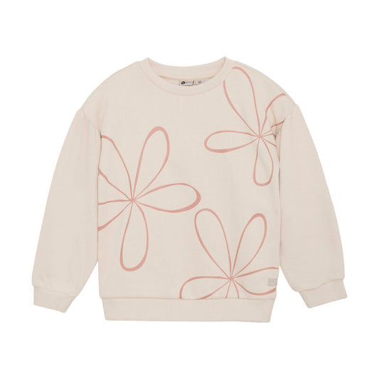 Sweatshirt Flower in Sand Shell von Daily Seven aus Bio-Baumwolle mit Blumenmuster, Vorderansicht.