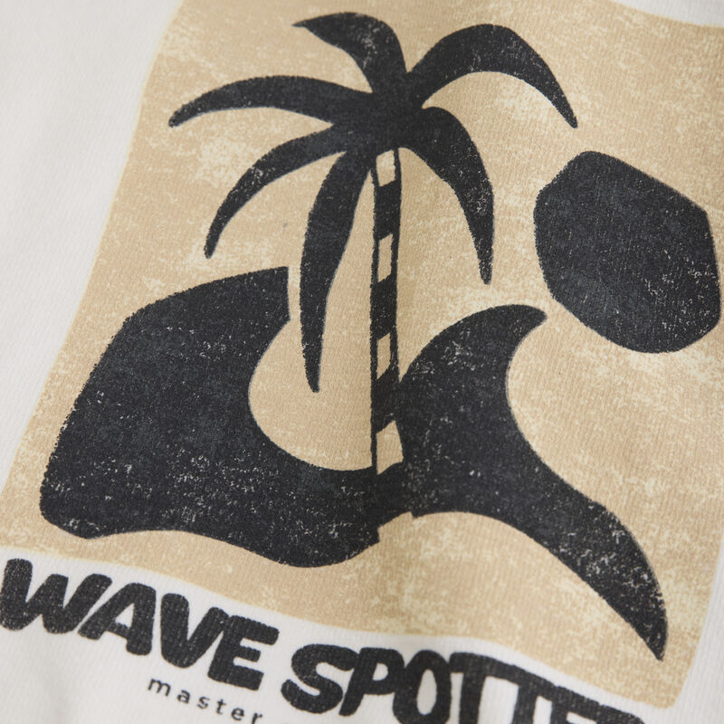 Detailaufnahme des Wellen- und Palmenprints auf dem T-Shirt Print in Cloud von Daily Seven.