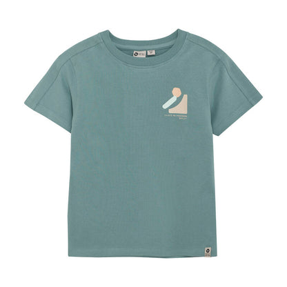 T-Shirt Print in Ocean Green von Daily Seven aus Bio-Baumwolle mit subtilem Frontprint, Vorderansicht.