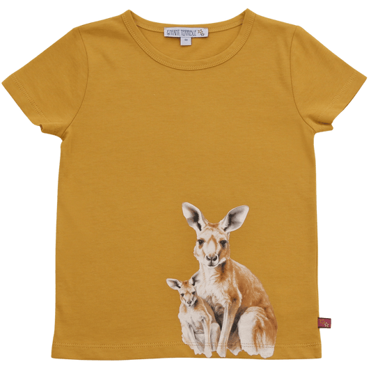 Enfant Terrible Kinder T-Shirt in Gelb mit Känguru-Design, GOTS-zertifiziert, hergestellt in der Türkei