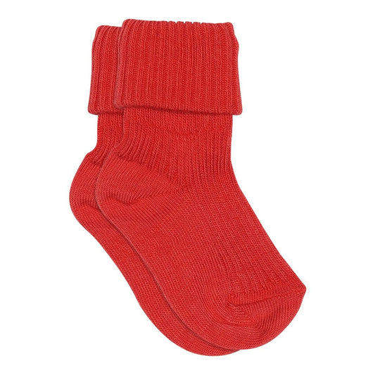 MP Kids Babysocken aus gerippter Baumwolle in kräftigem Rot mit weichem Umschlagbund. Perfekt für zarte Babyfüße und optimalen Tragekomfort.