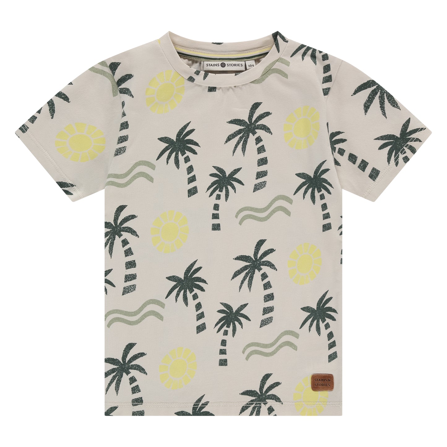 Jungen T-Shirt Tropical Vibes in Off-White mit Palmen-Print. Weich, atmungsaktiv & perfekt für Sommer & Urlaub in Winterthur, Zürich, Schweiz.